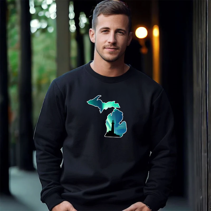 "Northern Lights Lighthouse" Men's Classic Crew Sweatshirt