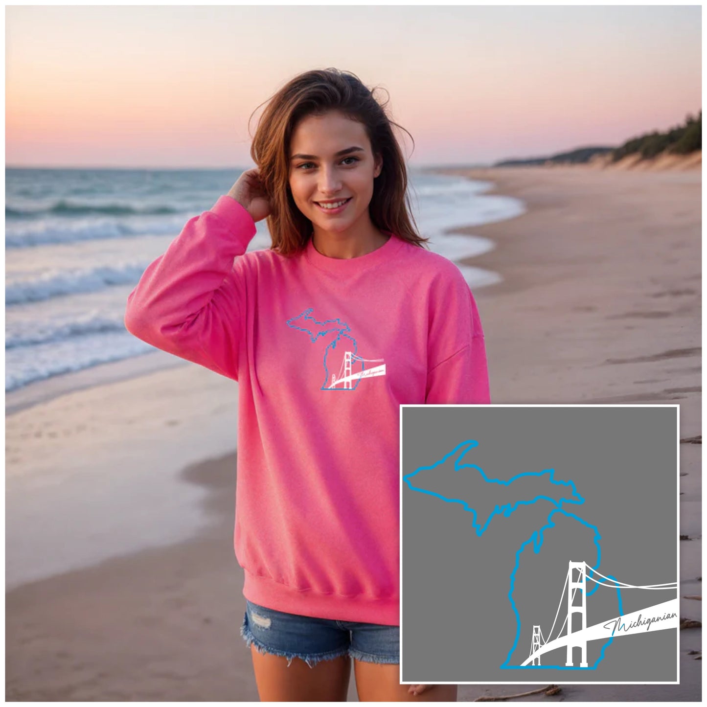 "NEW Michiganian Bridge" Relaxed Fit Classic Crew Unisex Sweatshirt