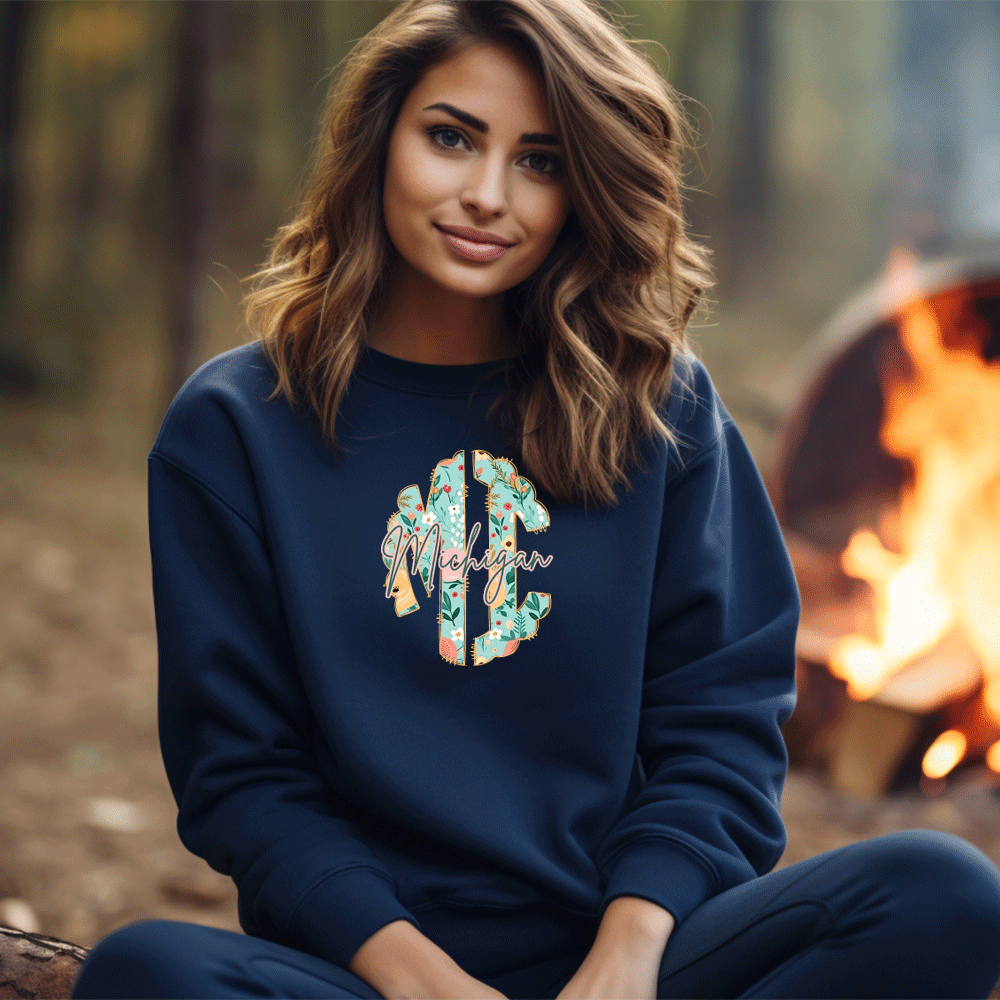 "Michigan Monogram" Relaxed Fit Classic Crew Unisex Sweatshirt
