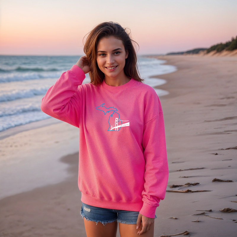 "NEW Michiganian Bridge" Relaxed Fit Classic Crew Unisex Sweatshirt