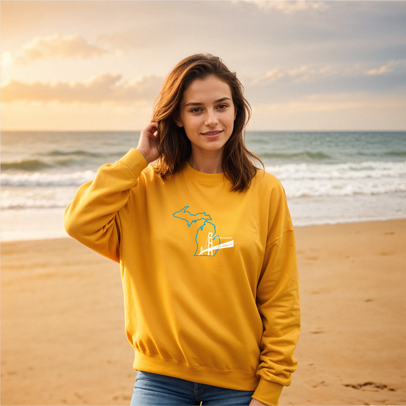"NEW Michiganian Bridge" Relaxed Fit Classic Crew Unisex Sweatshirt