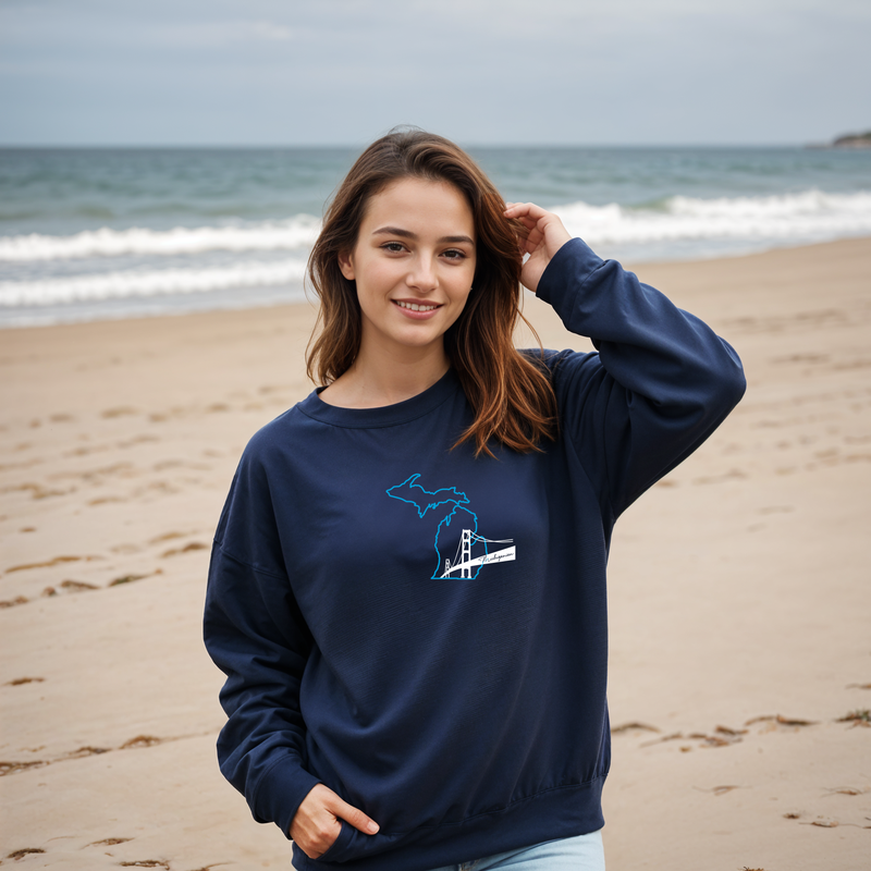 "NEW Michiganian Bridge" Relaxed Fit Classic Crew Unisex Sweatshirt