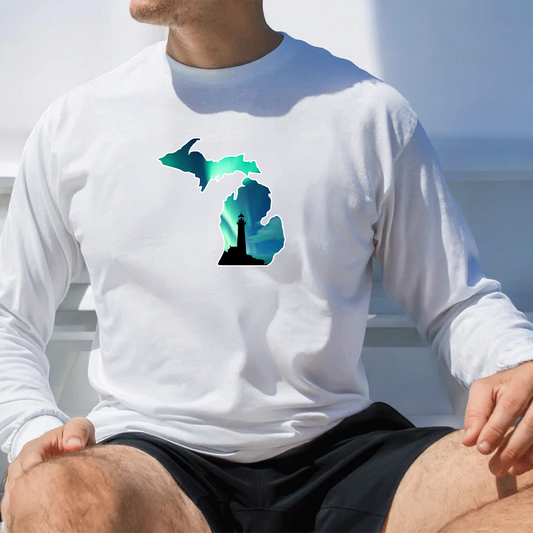 "Northern Lights Lighthouse" Men's Long Sleeve T-Shirt