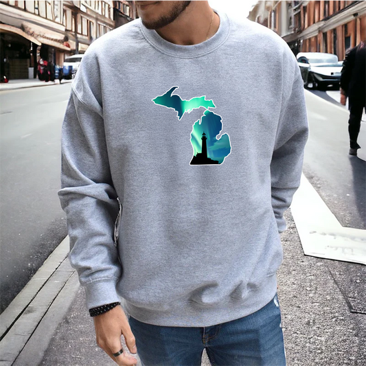 "Northern Lights Lighthouse" Men's Classic Crew Sweatshirt