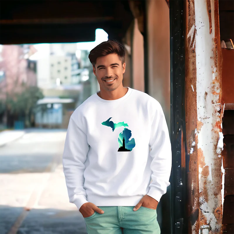 "Northern Lights Lighthouse" Men's Classic Crew Sweatshirt