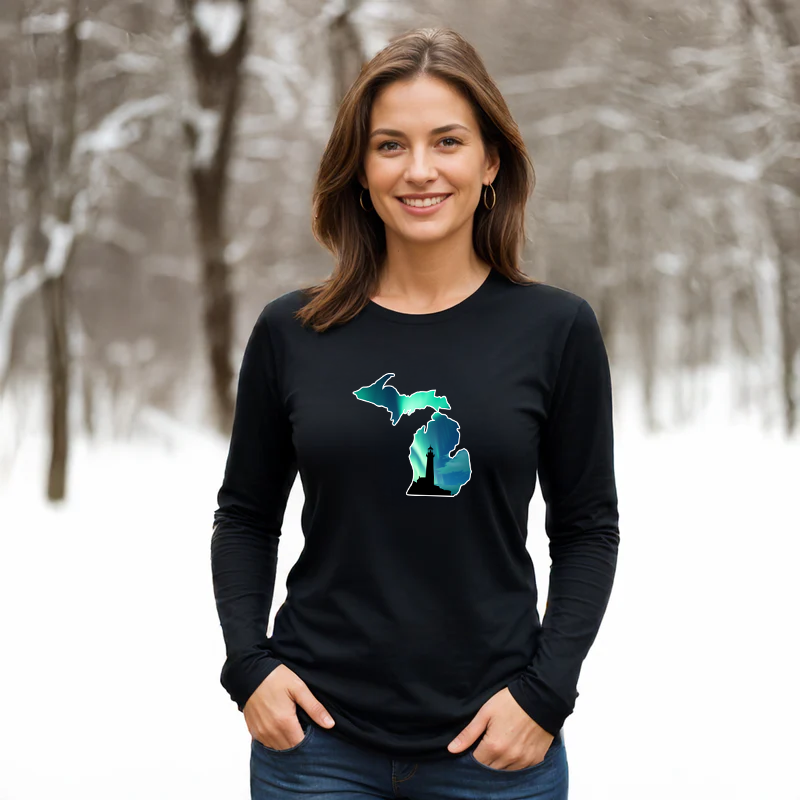 "Northern Lights Lighthouse" Relaxed Fit Long Sleeve Unisex T-Shirt