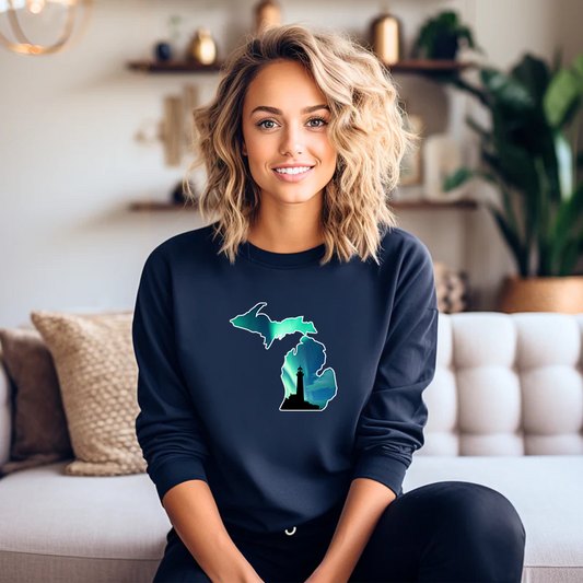 "Northern Lights Lighthouse" Relaxed Fit Long Sleeve Unisex T-Shirt