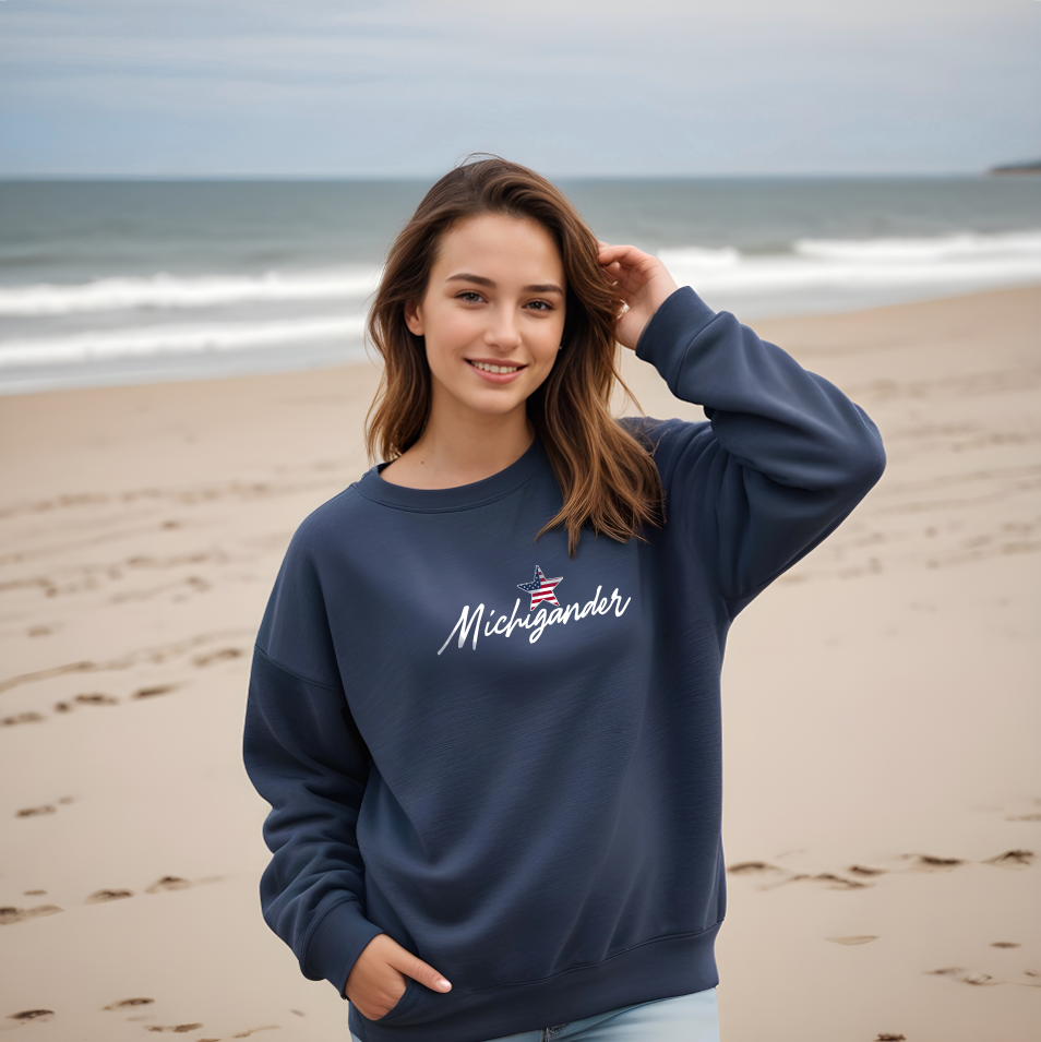 "Flag Michigander" Relaxed Fit Classic Crew Unisex Sweatshirt