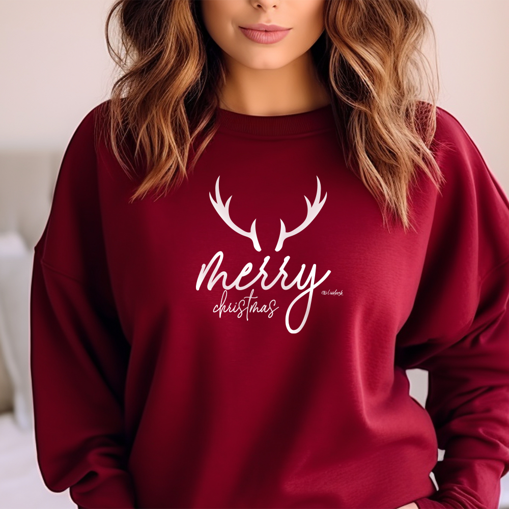 "Merry Christmas Deer" Relaxed Fit Classic Crew Unisex Sweatshirt