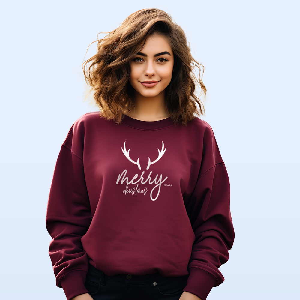 "Merry Christmas Deer" Relaxed Fit Classic Crew Unisex Sweatshirt