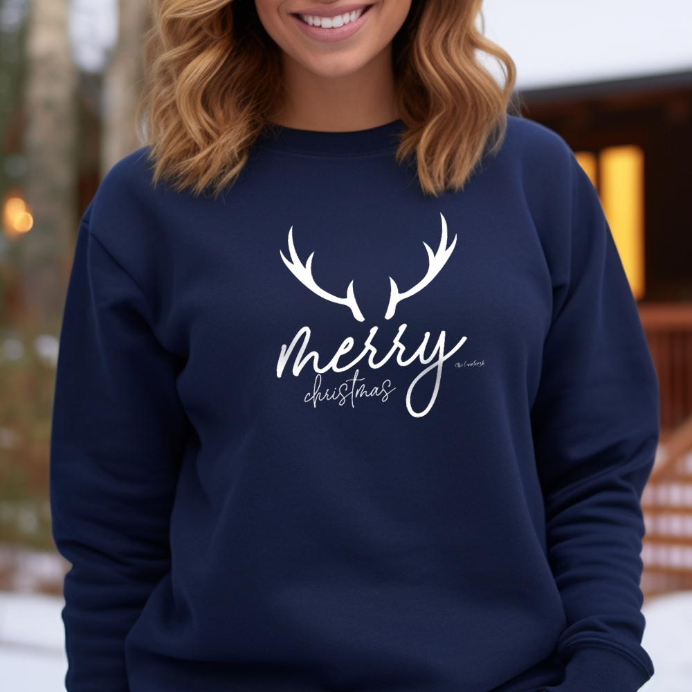 "Merry Christmas Deer" Relaxed Fit Classic Crew Unisex Sweatshirt