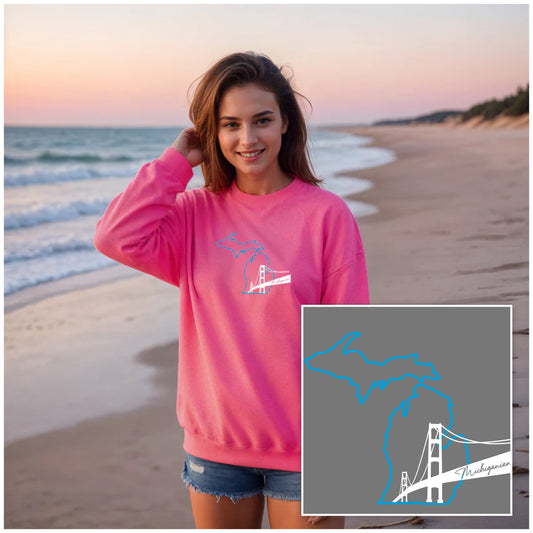 "NEW Michiganian Bridge" Relaxed Fit Classic Crew Unisex Sweatshirt