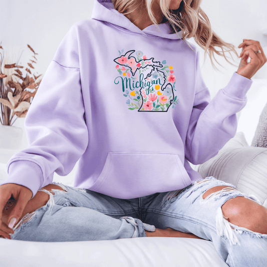 "Michigan Floral" Relaxed Fit Classic Unisex Hoodie