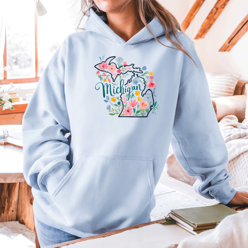 "Michigan Floral" Relaxed Fit Classic Unisex Hoodie