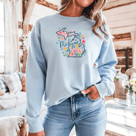 "Michigan Floral" Relaxed Fit Classic Crew Unisex Sweatshirt