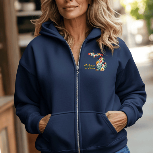 "Michigan In Bloom" Basic Full Zip Unisex Hoodie