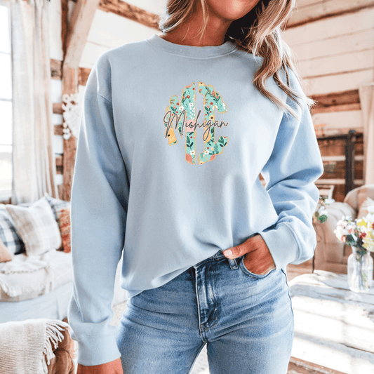 "Michigan Monogram" Relaxed Fit Classic Crew Unisex Sweatshirt